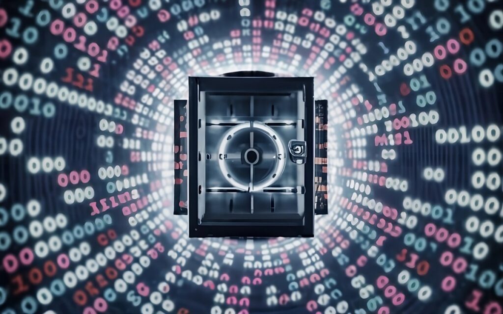 bank vault with data coming out of it vibrant transformed