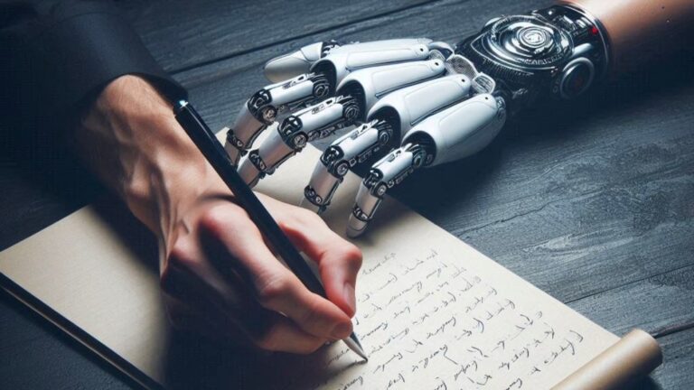 human and robots writing together
