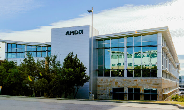 headquarters with amd logo on top of building amd advance