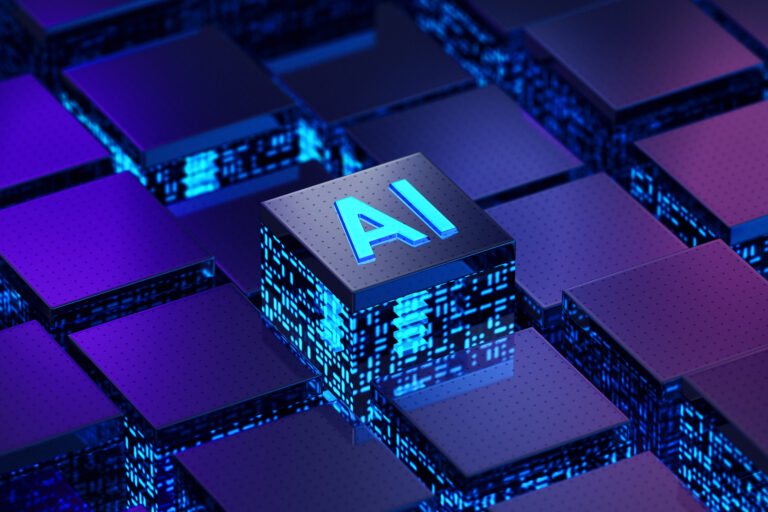 a digital rendering of computer chips with one labelled ai