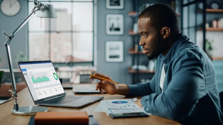 a person looking at a chart on their laptop