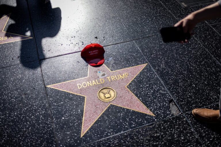 MAGA hat on Hollywood star