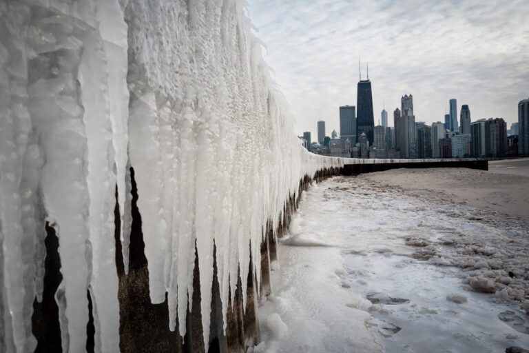 ice along shore of lake michigan chicago