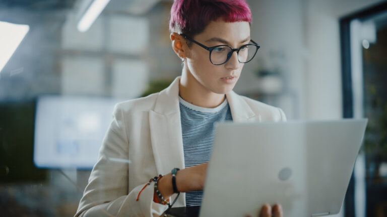 investor considers laptop carefully