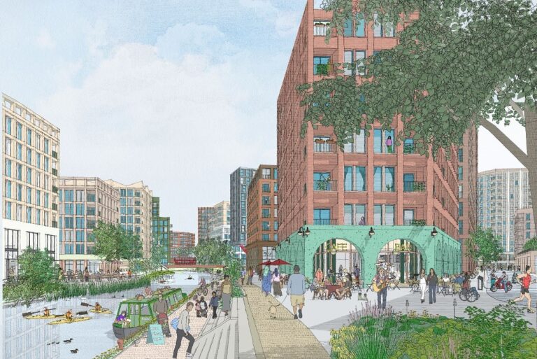1743407472 proposed channelgate neighbourhood centre on grand union canal indicative view for opdc gort scott
